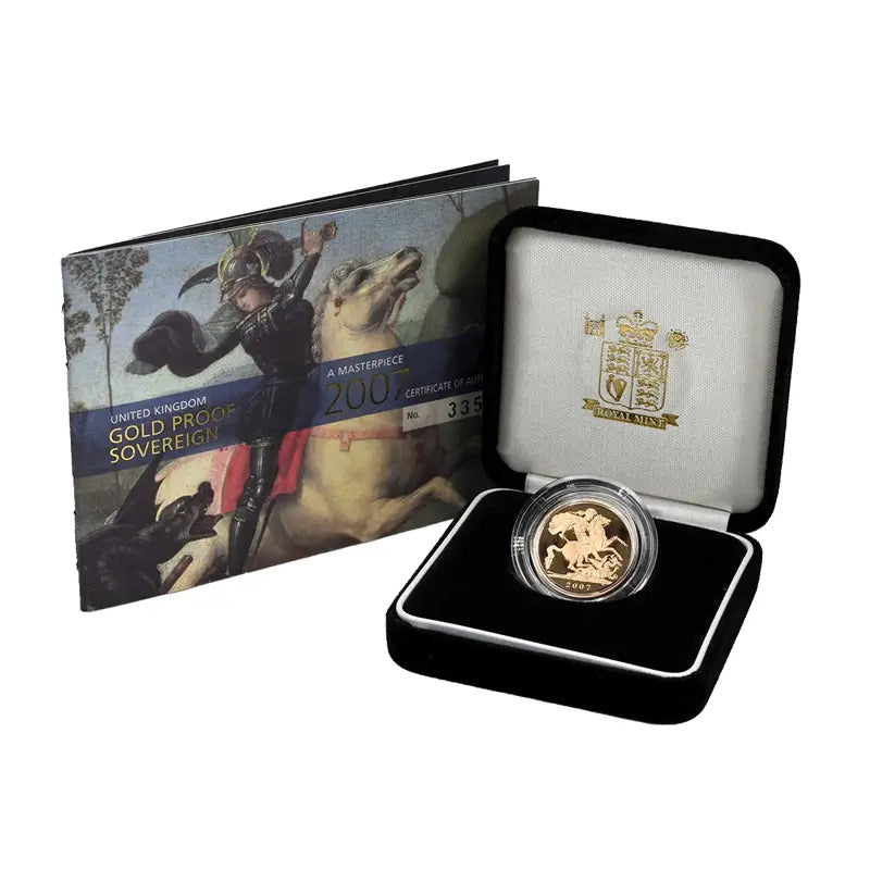 2007 Gold Proof Full Sovereign featuring Queen Elizabeth II, struck in 22-carat gold with a brilliant proof finish.